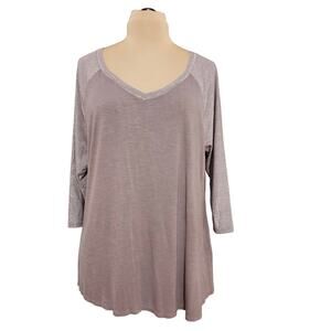 Maurices Metallic Taupe Relaxed Long Raglan Sleeve V Neck Tunic Plus Size 1X